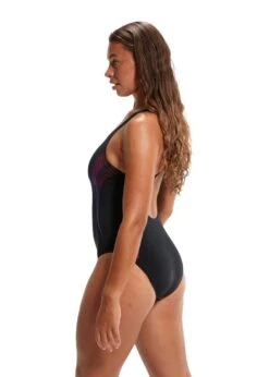 Speedo Placement Muscleback Swimsuit - Black/ Fed Red/ Chroma Blue