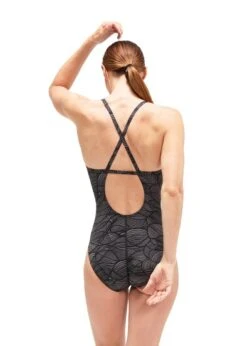 Speedo Allover Fixed Crossback Swimsuit - Black/ USA Charcoal