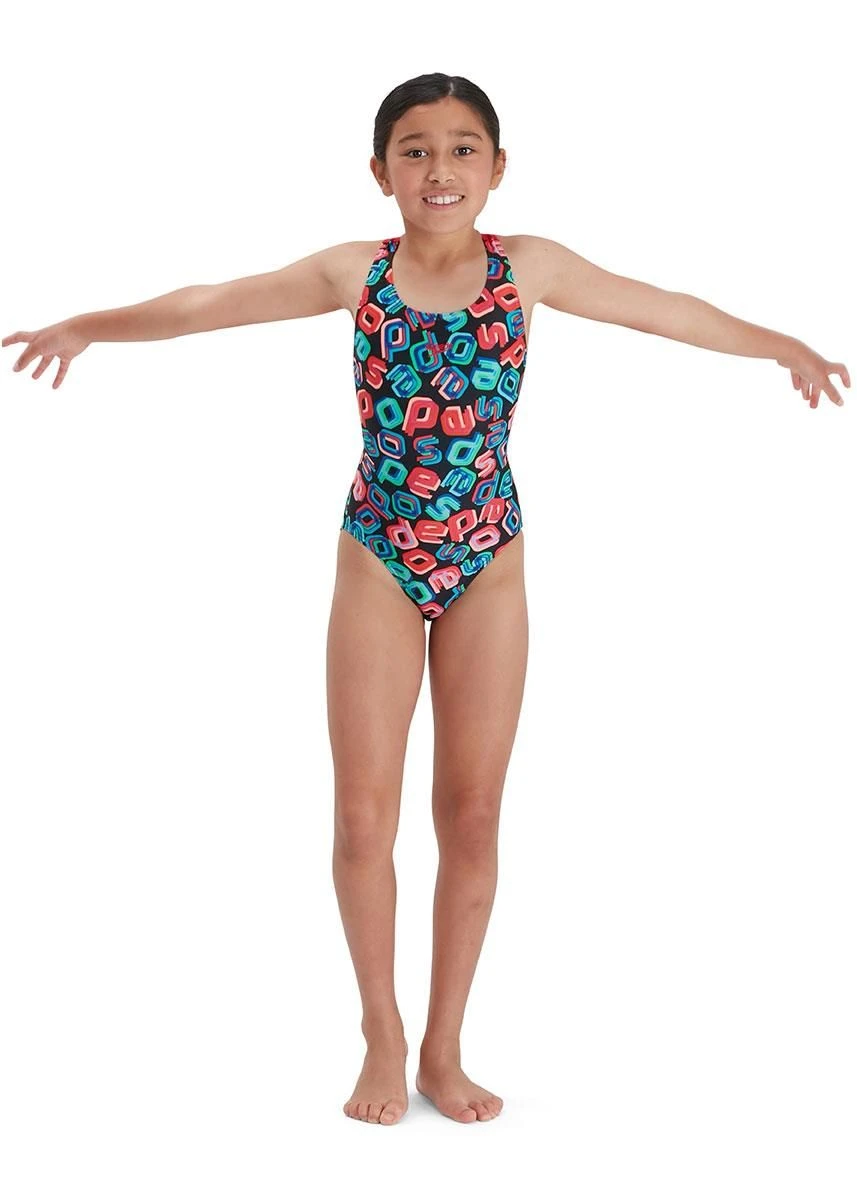 Speedo Girl's Digital Allover Leaderback Swimsuit - Black/ Red/ Pink/ Blue 9 Speedo Girl's Digital Allover Leaderback Swimsuit - Black/ Red/ Pink/ Blue - Image 7