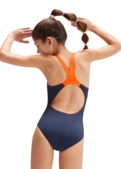 SPEEDO GIRLS DIGITAL PLACEMENT SPLASHBACK SWIMSUIT - TRUE NAVY / VOLCANIC ORANGE / COBALT POP / LEMON DRIZZLE / MARINE BLUE