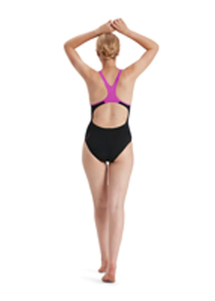 Speedo Plastisol Laneback Swimsuit - Black/ Neon Orchid 4 Speedo Plastisol Laneback Swimsuit - Black/ Neon Orchid - Image 2