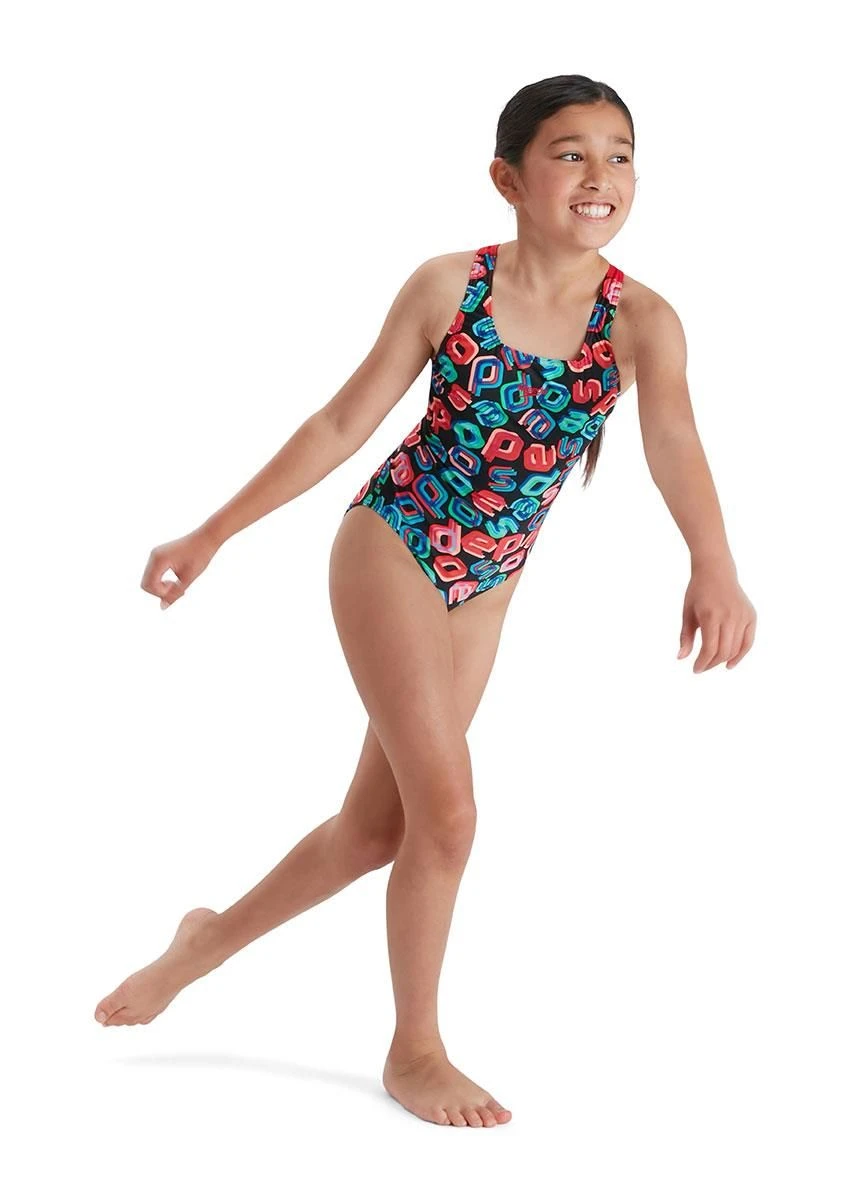 Speedo Girl's Digital Allover Leaderback Swimsuit - Black/ Red/ Pink/ Blue 11 Speedo Girl's Digital Allover Leaderback Swimsuit - Black/ Red/ Pink/ Blue - Image 9