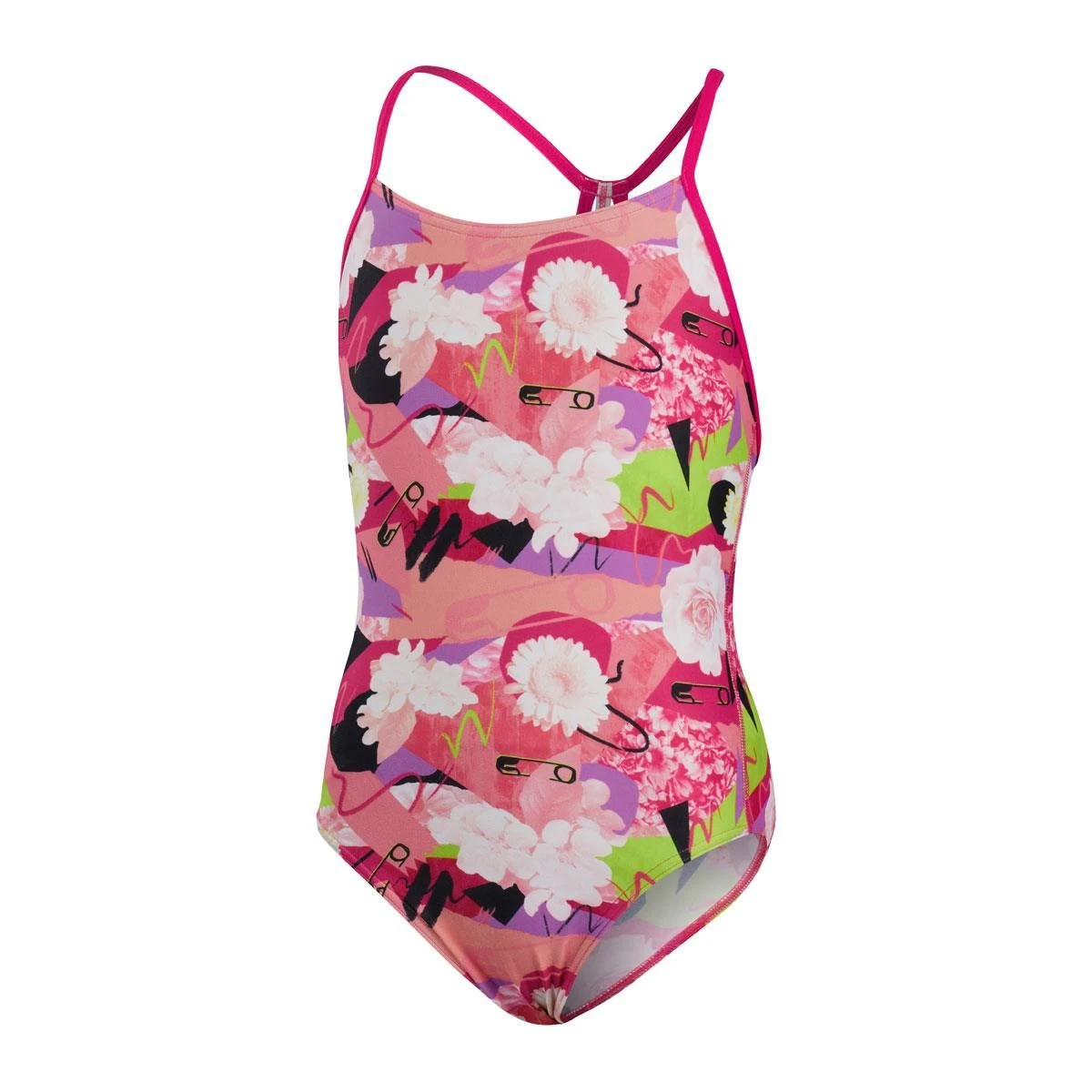 Speedo Girl's Punk Floral Lane Line Back Swimsuit - Pink/ White/ Black/ Lime 13 Speedo Girl's Punk Floral Lane Line Back Swimsuit - Pink/ White/ Black/ Lime - Image 11