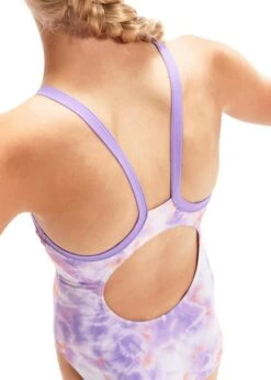 Speedo Girl's Printed Thinstrap Muscleback Swimsuit - Miami Lilac/ Soft Coral/White