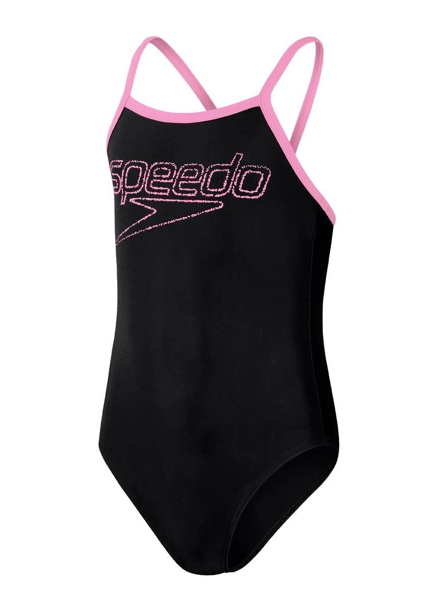 Speedo Girl's Logo Thinstrap Muscleback Swimsuit - Black/ Taffy Pink 6 Speedo Girl's Logo Thinstrap Muscleback Swimsuit - Black/ Taffy Pink - Image 4