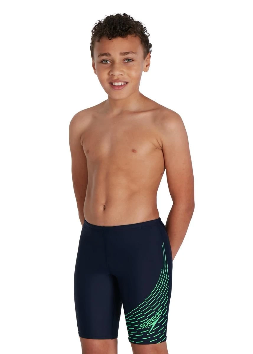 Speedo Boy's Medley Logo Jammer - Navy/ Fake Green 4 Speedo Boy's Medley Logo Jammer - Navy/ Fake Green - Image 2