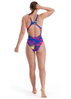 Speedo Allover Recordbreaker Swimsuit - Blue/ Pink/ Salso/ Yellow