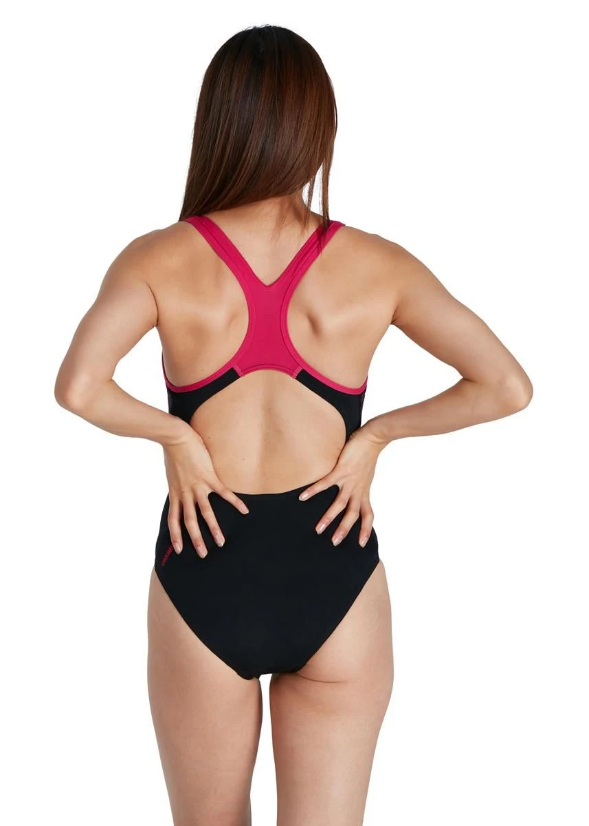Speedo Plastisol Laneback Swimsuit - Black/ Magenta 6 Speedo Plastisol Laneback Swimsuit - Black/ Magenta - Image 4