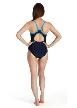 Speedo Dive Thinstrap Muscleback Swimsuit - True Navy/ Pool/ Papaya Punch