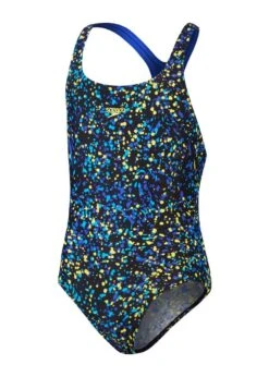 Speedo Girls Allover Medalist Swimsuit - Black/Cobalt Pop/Bolt/Lemon Drizzle