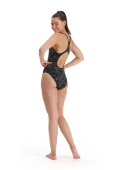 Speedo Boom Logo Allover Medalist Swimsuit - Black/ Grey/ Charcoal