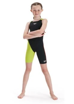 Speedo Girls Fastskin Junior Endurance+ Openback Kneeskin - Black/ Salso/ Atomic Lime
