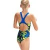Speedo Girl's Allover Splashback Swimsuit - Black/ Blue Flame/ Bright Yellow/ Fluo Green