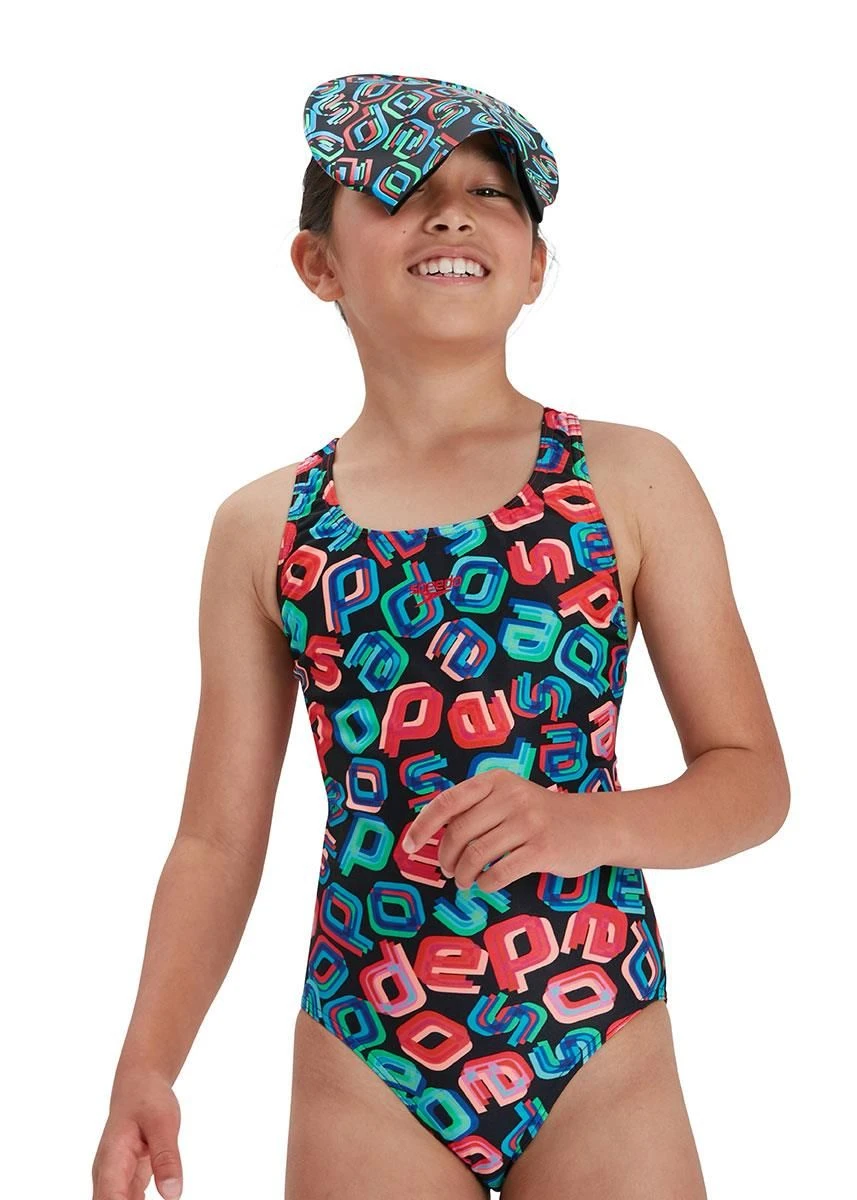 Speedo Girl's Digital Allover Leaderback Swimsuit - Black/ Red/ Pink/ Blue 6 Speedo Girl's Digital Allover Leaderback Swimsuit - Black/ Red/ Pink/ Blue - Image 4